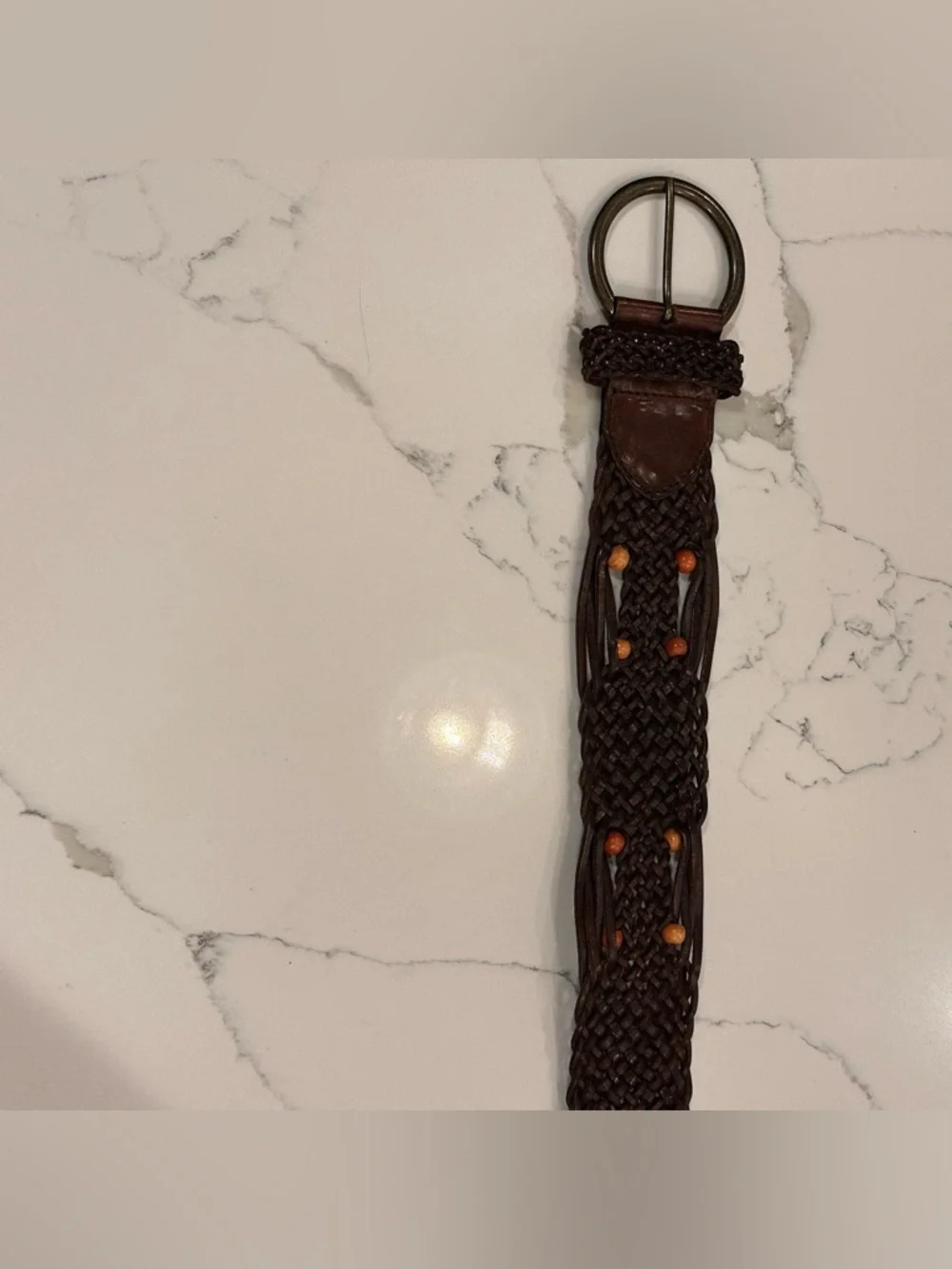 Unbranded Brown Wide Beaded Braided Leather Waist Belt Women M Hippie Boho Woven